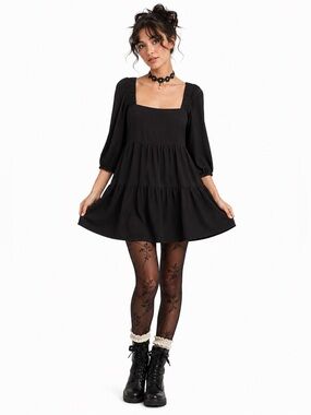 Shinestar Black Babydoll Dress Whimsigoth Puff Sleeve Mini M